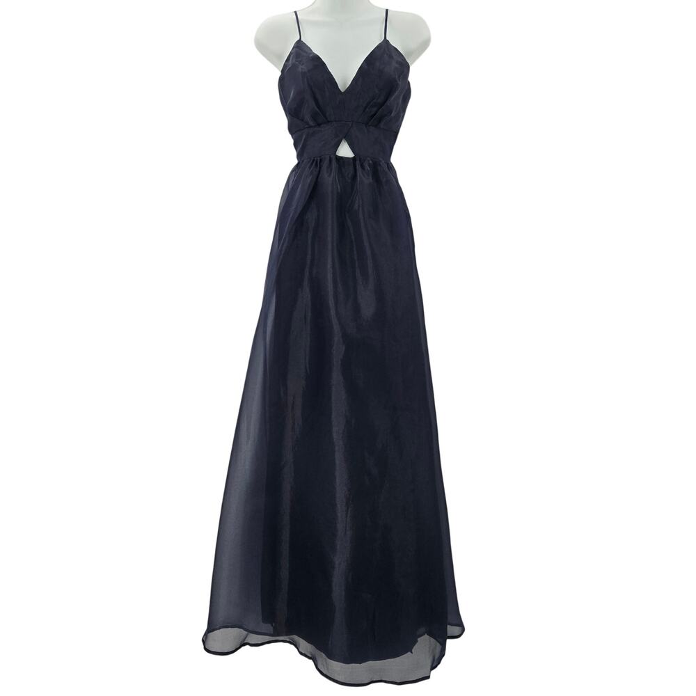 NWT Lulus Glam Fairy Whimsi Navy Organza Cutout Formal Prom Wedding Maxi Dress S